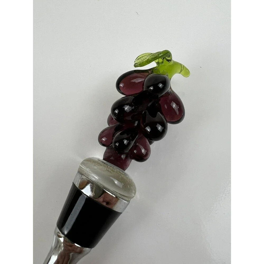 Handmade Blown Art Glass Grape Wine Bottle Cork Stopper Liquor Bottle Accent